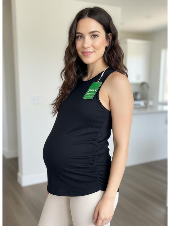 Pact Tops - Pact Organic Cotton Black Maternity Ruched Tank Top NWT Large